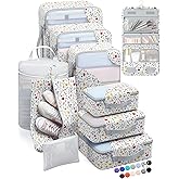 ALL INCLUDED 10 Set Durable Packing Cubes for Suitcases,OlarHike Essentials for Travel,UPGRADED Anti-Tear Stitching, NEW Improved Luggage Packing Organizers for Travel Accessories (Flower)