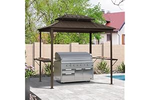 PURPLE LEAF 6' X 8' Hardtop Grill Gazebo for Patio Permanent Metal Roof with 2 Side Shelves Deck Yard Tent Aluminum Garden Ou