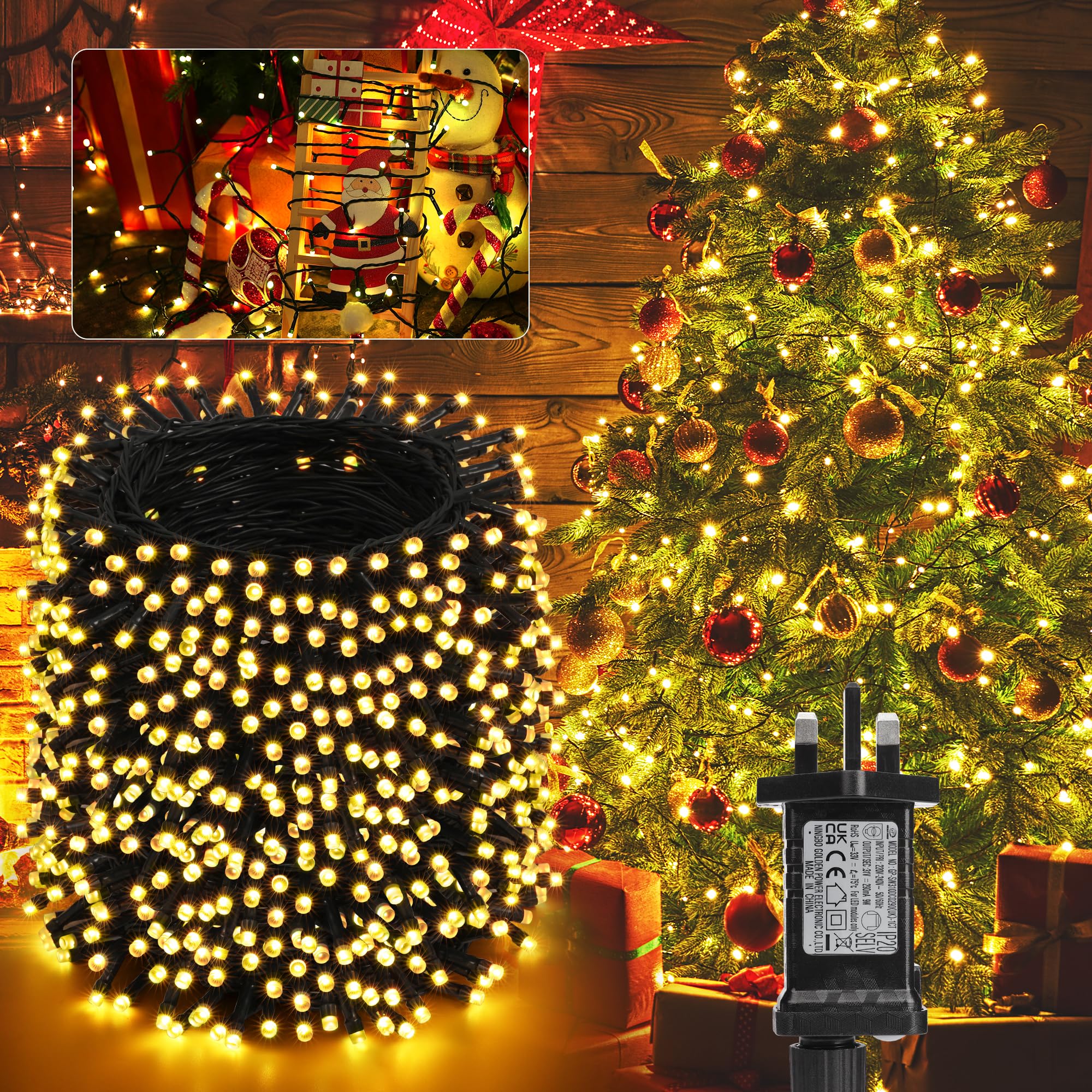 Moxled Christmas Tree Lights Cluster Warm White - 100M 800 LED Outdoor Christmas Lights Waterproof, Timer, 12 Modes Fairy String Lights Mains Powered for Outdoor Indoor Xmas Tree Decorations