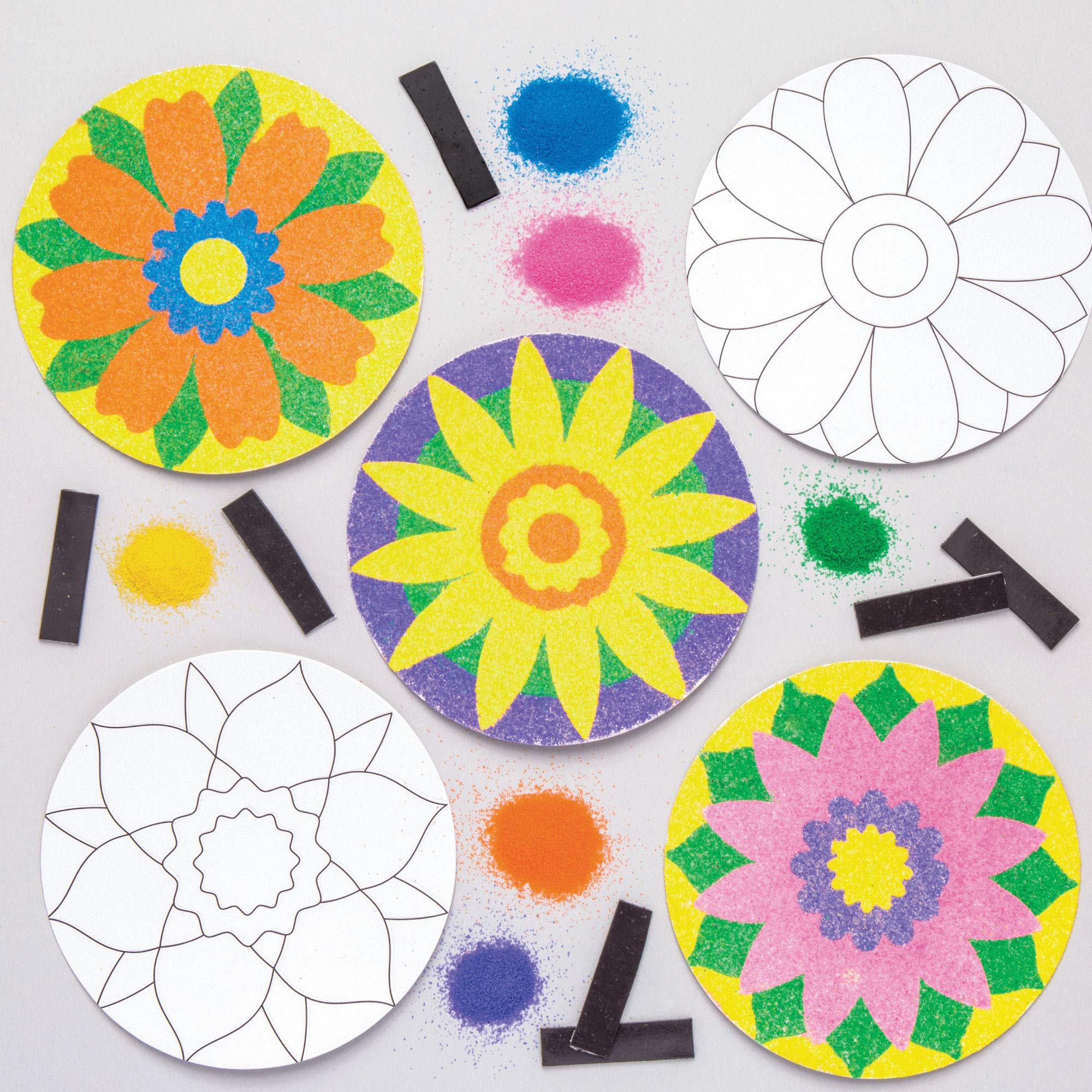 Baker Ross AW358 Flower Sand Art Magnet Kits (Pack of 6) Spring Crafts For Kids to Decorate and Display, White