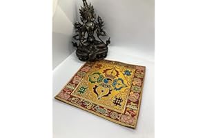 TIBETAN HANDLOOM NEPAL 8.5 inch x 8.5 inch Tibetan Buddhist Yellow Double dorje Silk Brocade Table Cover/Altar Cloth/Shrine Cloth/Cover/placemat