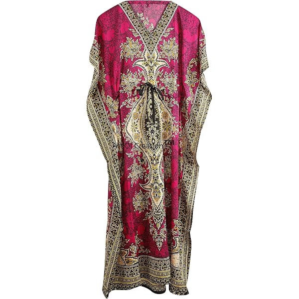 Indian Beautiful Store Hippie Kaftan Tunic - Bohemian Beach Cover Up, Ethnic Print Maxi Dress (Green, Free Size) - View #12