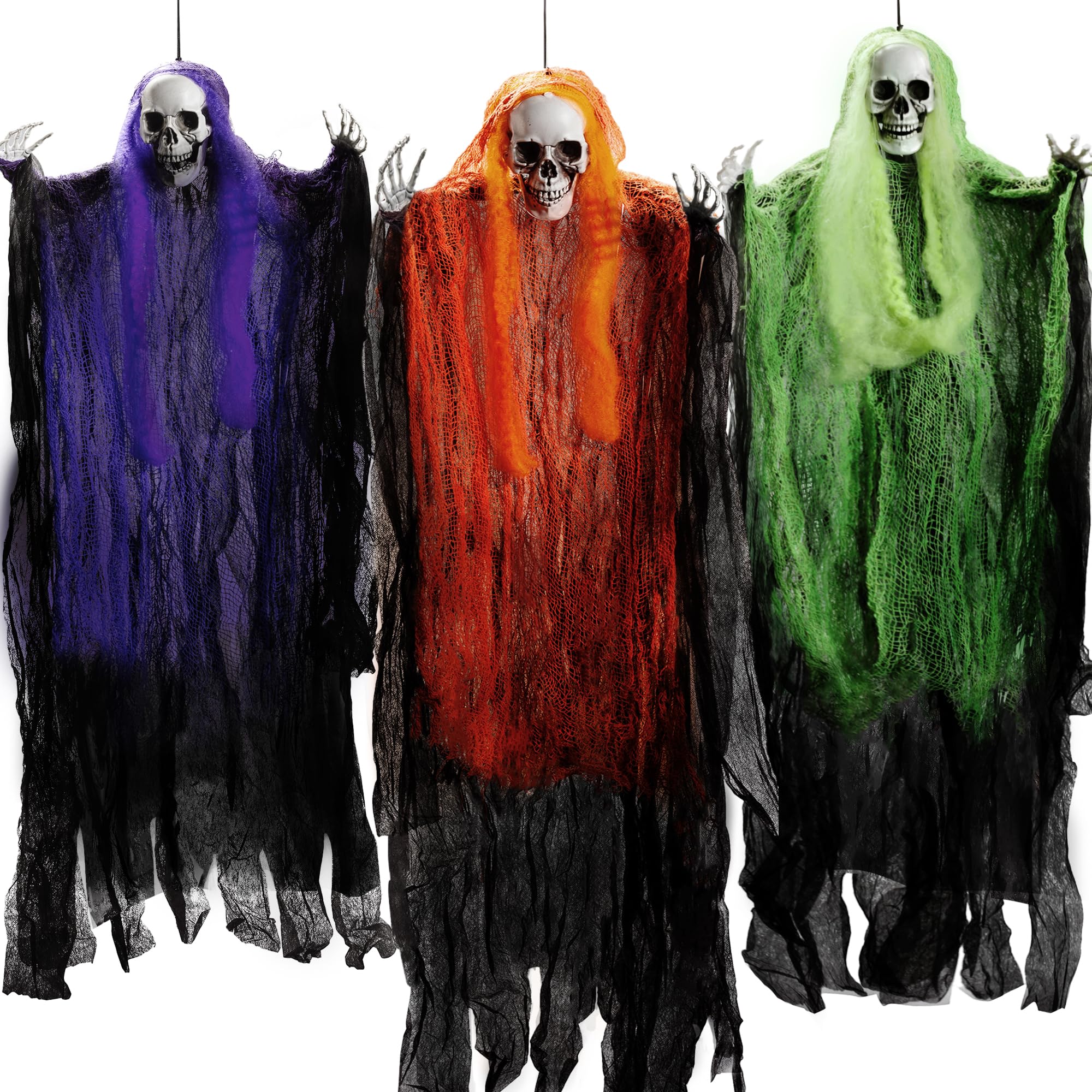 JOYIN 3 Pack Hanging Grim Reapers Decorations, 35.3" Skeleton Ghost Halloween Decor for Haunted House Prop, Best Outdoor Indoor Decoration