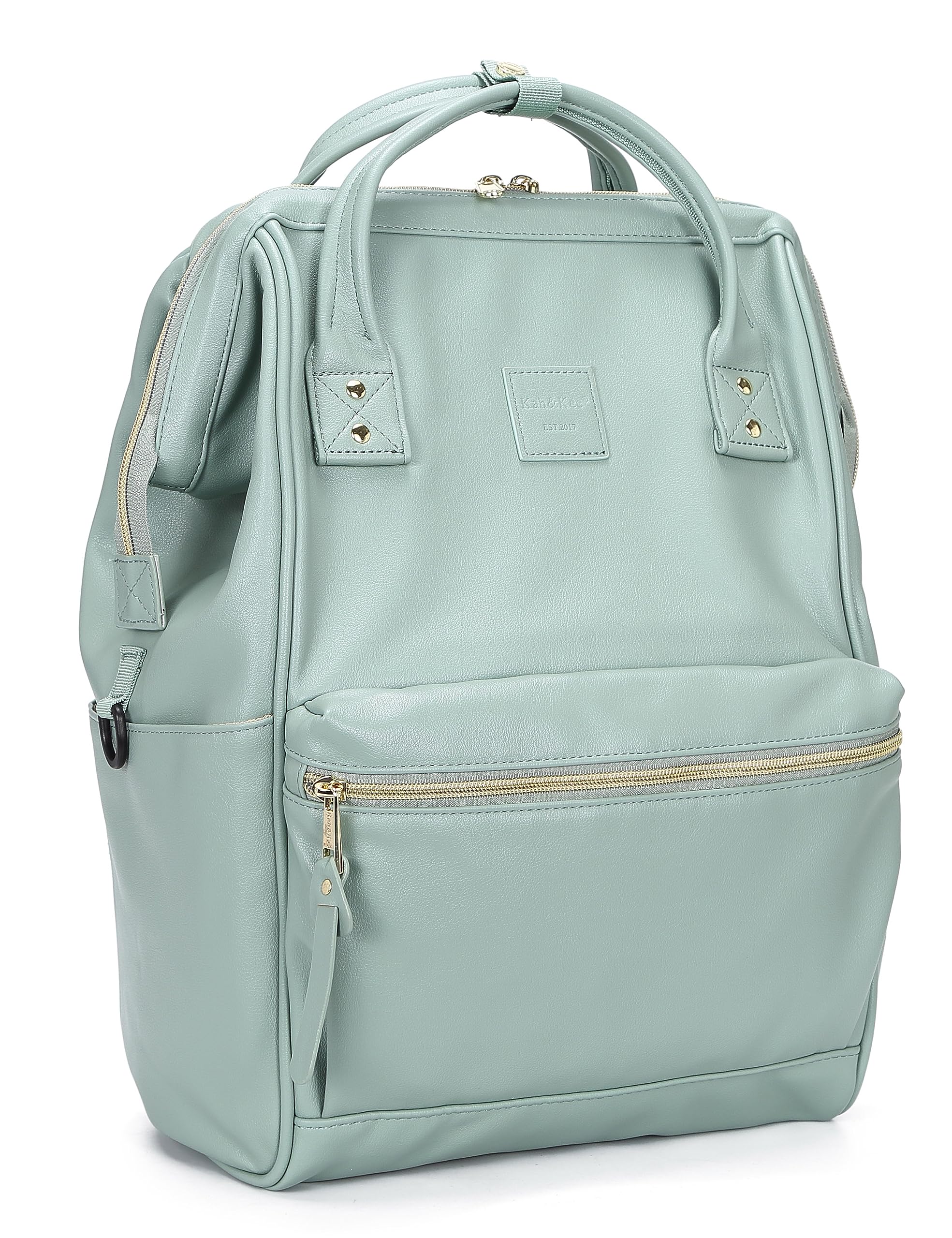 Kah&Kee Leather Laptop Backpack for Women, Waterproof & Anti-Theft, Ideal Nappy Bag for Work, Travel, Doctors & Teachers (Green II)