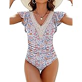 Blooming Jelly Womens Tummy Control Bathing Suits Slimming Ruffle Swimsuit One Piece Lace Swimwear