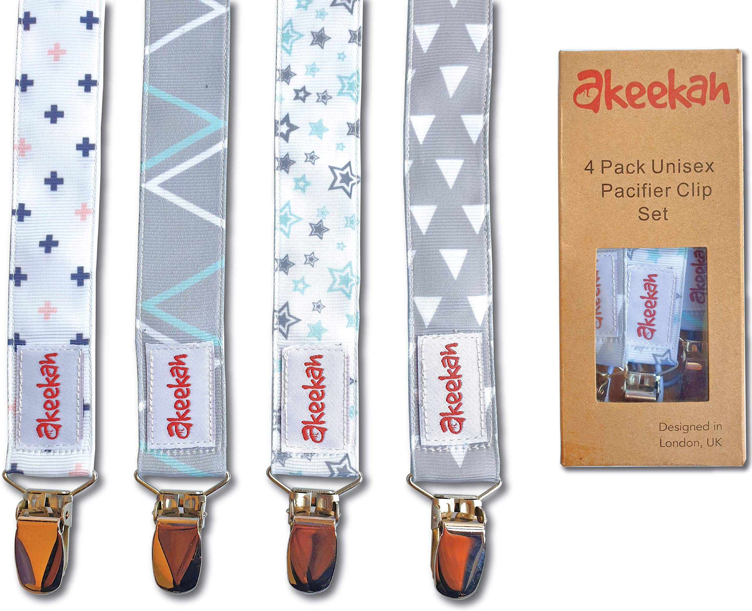 Baby Dummy Clips Boys and Girls by Akeekah® 4 Pack in Luxury GiftBox