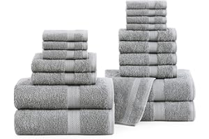 LANE LINEN 100% Ring Spun Cotton Bath Towel Set - 18 PCs - 4 Shower Towels, 8 Washcloths, 6 Hand Towels for Bathroom - Machine Washable, Quick Drying, Soft & Highly Absorbent - Space Grey