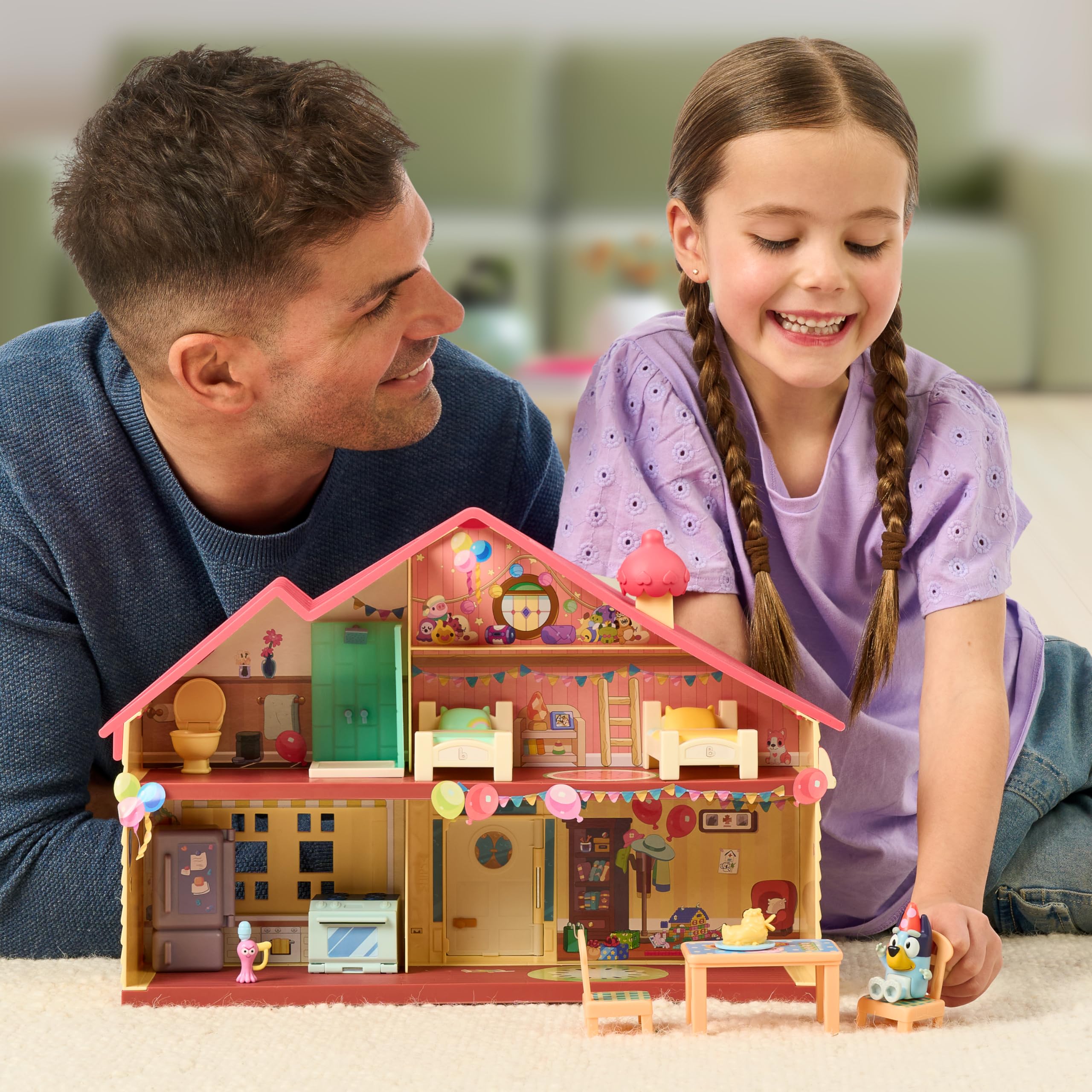 Bluey Celebration Home Playset, Portable Birthday Party Toy House with 11 Removable Accessories and 2.5” Figure, House Toys for Kids of Ages 3+