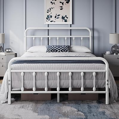 Yaheetech 4ft6 Double Bed Frame Vintage Iron with Storage White
