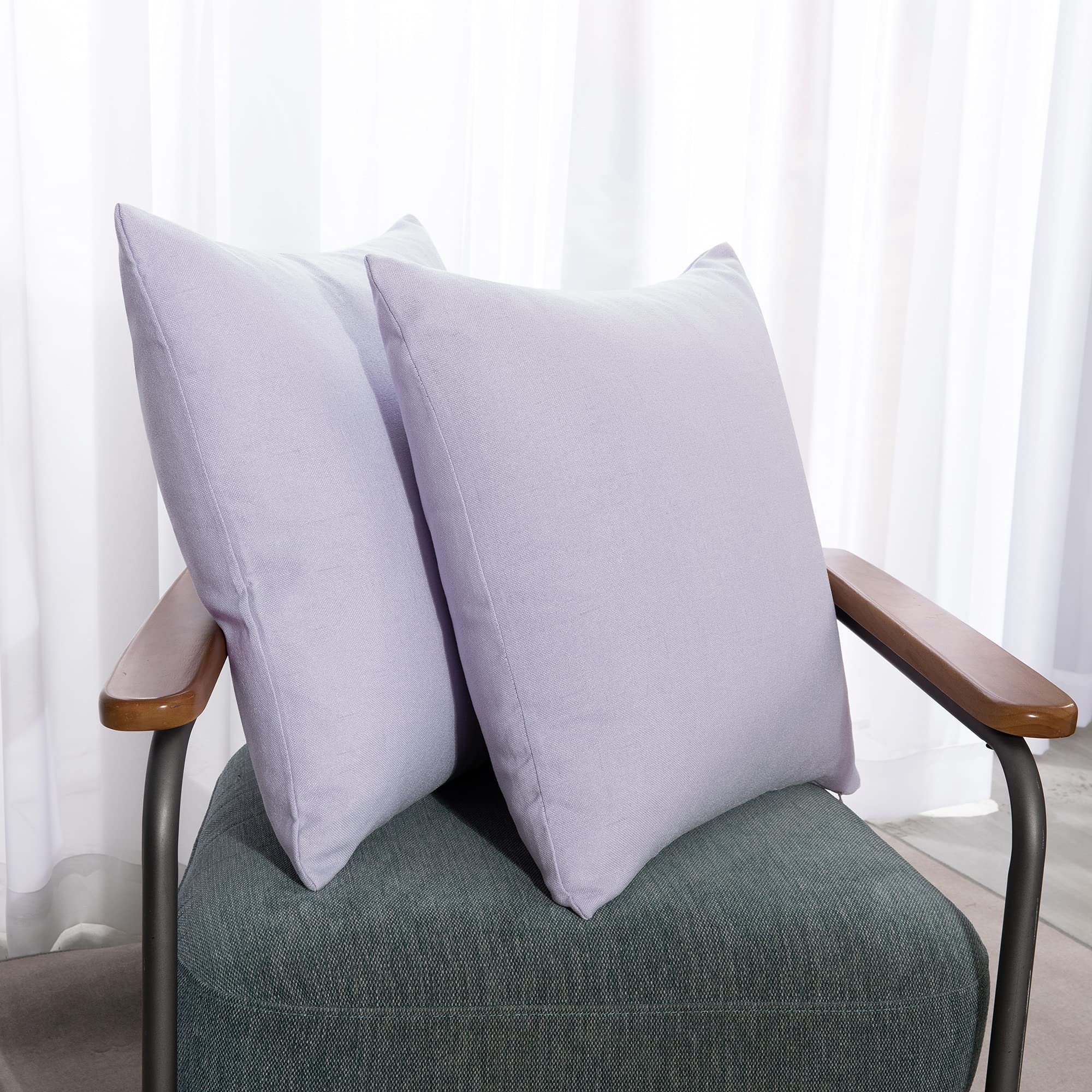 Deconovo Decorative Throw Pillow covers, Faux Linen Texture Cushion Covers for Garden Furniture with Invisible Zipper, 24x24 Inch, 2 pack, Pastel Purple