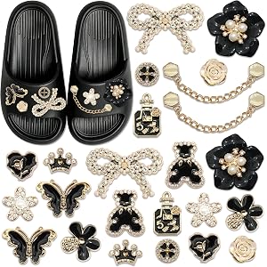 BELICEY Bling Shoe Charms Rhinestone Gold Black Red Shoe Decoration Charms | Luxury Elegant Punk Ocean Shoe Accessories, Star