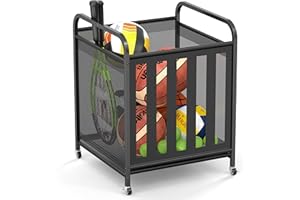 niffgaff Large Rolling Ball Storage Cart – Metal Ball Bin with Lockable Wheels and Elastic Straps, Holds Basketballs, Soccer 