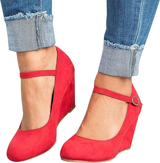 Amazon.com | JOYCHEER Womens Wedge Pumps Sandals Closed Toe Ankle Strap Mary Jane Wedges Shoes 