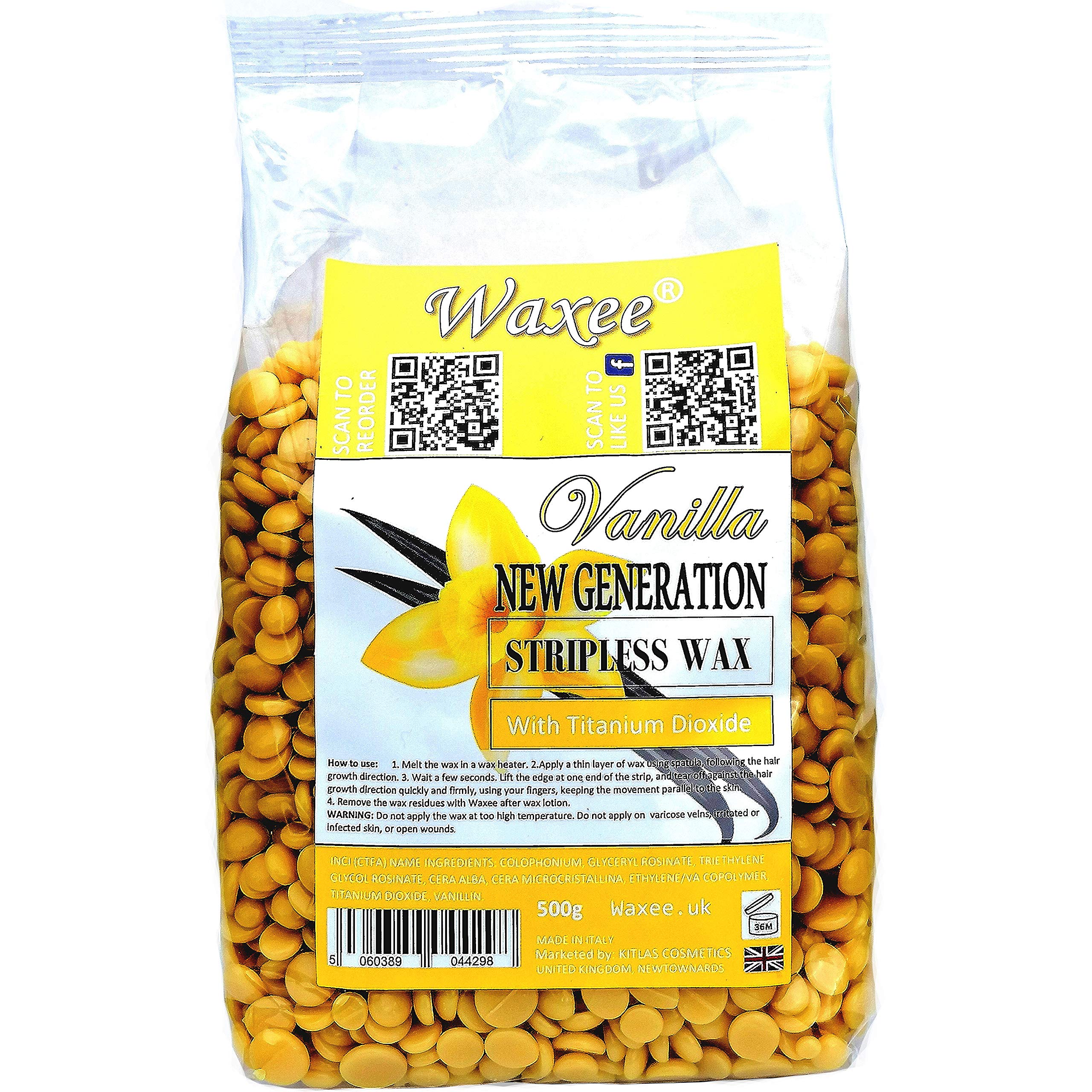 Stripless hard film wax New Generation, Brazilian peelable, peel off flexible wax beads 500g, Vanilla.