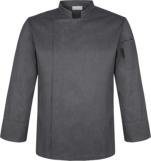 Long Sleeve Grey Chef Coat with Concealed Front Placket Work Jackets Kitchen Uniforms Amazon.in