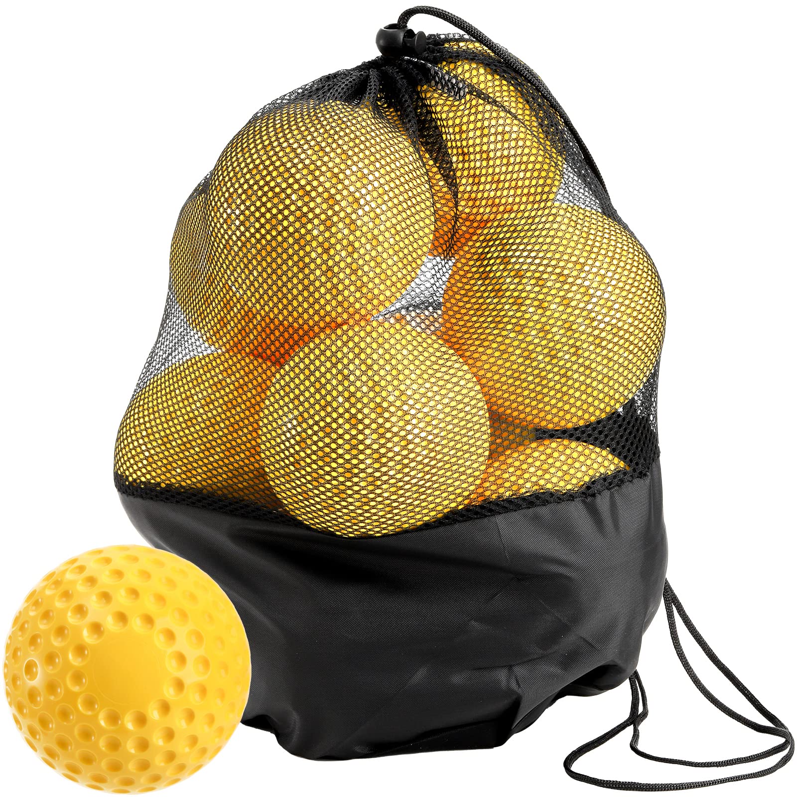 Photo 1 of Tebery 12 Pack Yellow Dimpled Practice Balls, 12-Inch Pitching Machine Softballs Baseballs for Hand-Eye Coordination, Hitting and Fielding Practice