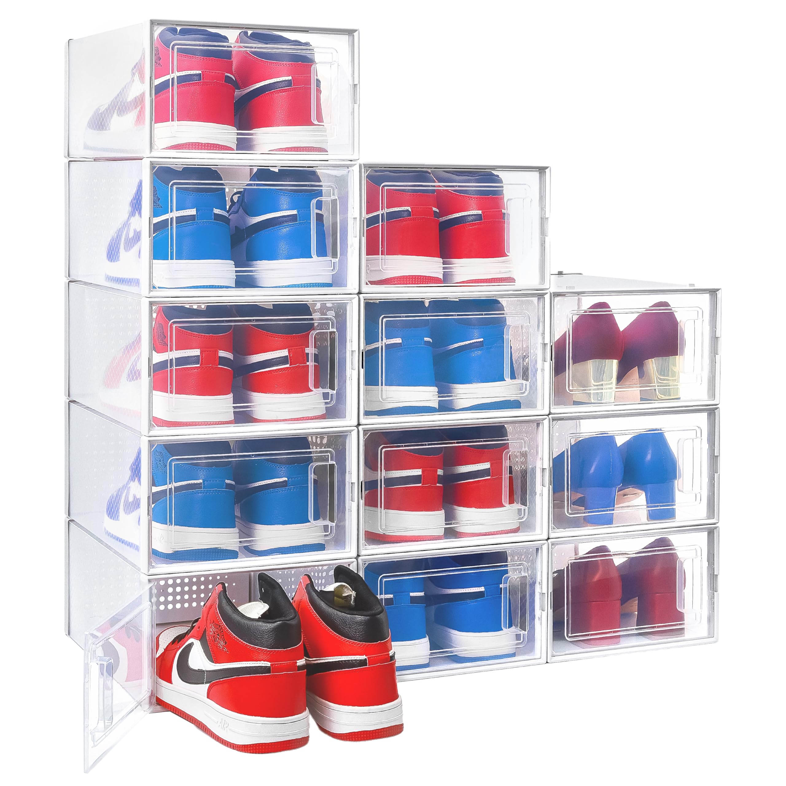 Container Store Stackable Shoe Rack Mua FINESSY Shoe Storage Boxes Stackable, 12 pack Medium Shoe Boxes ...
