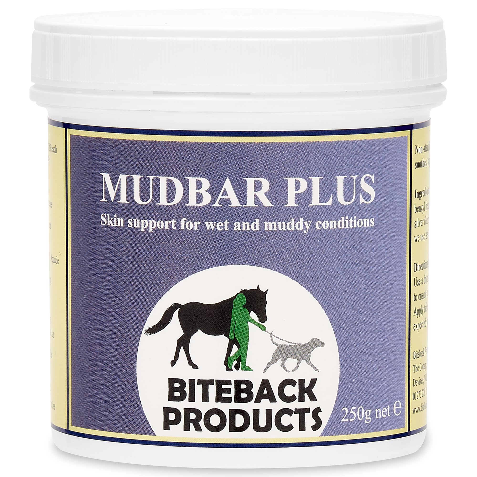Biteback Products Mudbar Plus Horse Cream - Original Formula - Premium Antibacterial Silver Cream, Protects Horse Legs in Muddy & Wet Conditions, Antiseptic, Water Resistant Barrier - 250g