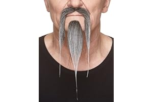 Mustaches Self Adhesive Fake Mustache and Beard, Novelty, Shaolin False Facial Hair, Costume Accessory, Salt & Pepper Color
