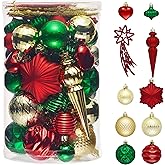 Valery Madelyn 60ct Christmas Tree Decorations Ball Ornament Set, Red Green Gold Shatterproof Hanging Ornaments Bulk for Xmas Holiday Party Decor