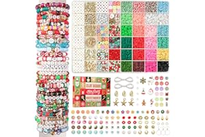 MIO ANGLE Christmas Bracelet Making Kit 24 Colors Clay Beads Letter Beads Spacer Beads 2 Boxes DIY Friendship Bracelet Kit for Girls Ages 6-12 Preppy Jewelry Making Kit Gift Set
