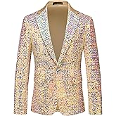 MOGU Mens Sequin Blazer Pants Slim Fit Sport Coats Shiny Gold Dress Suit Jacket Trousers Tuxedo for Prom Party Dinner