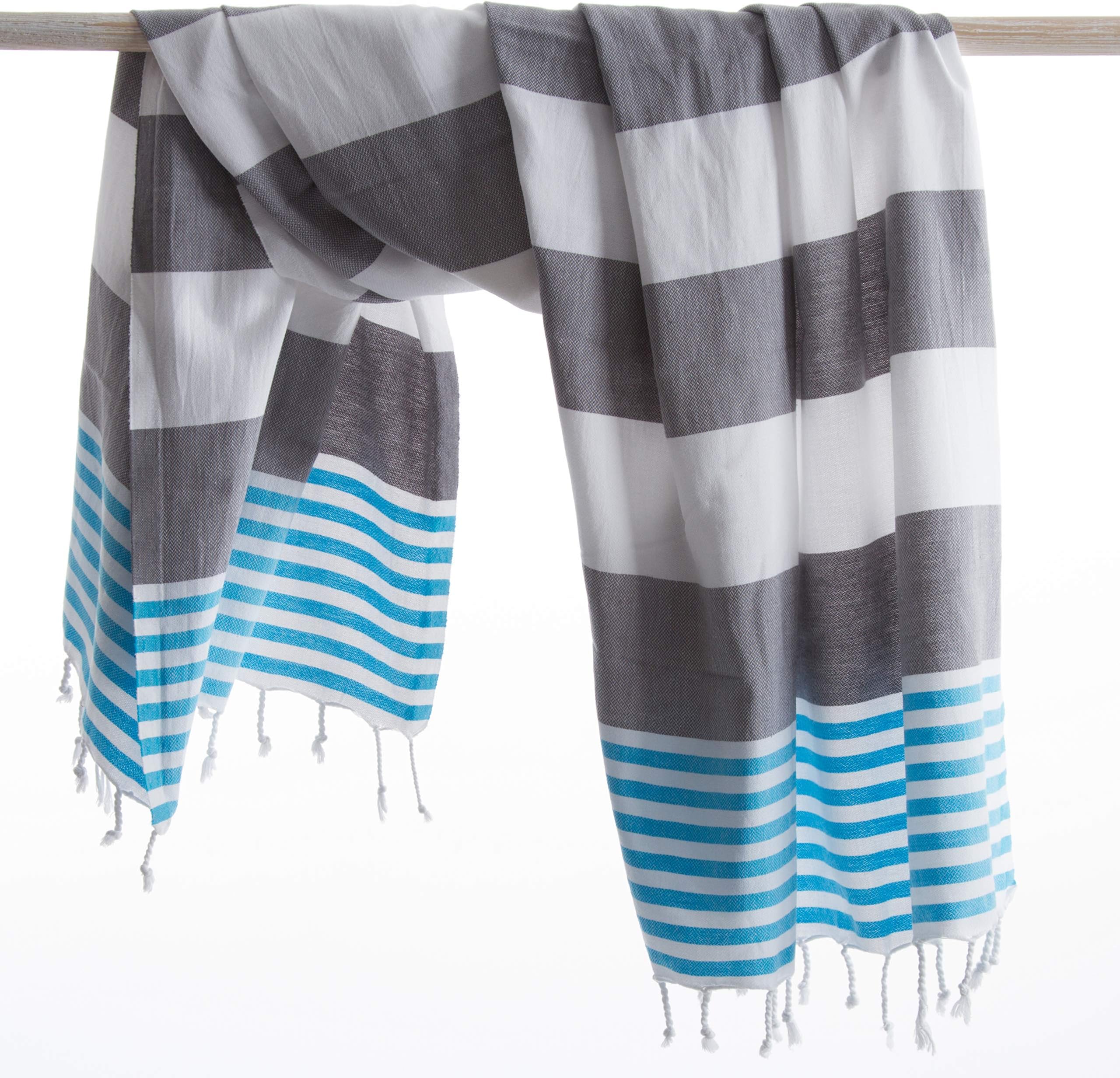 ANATURES Hammam towel XL MARINA | Premium - Oeko-TEX® - Fair Trade - Organic Cotton - Soft Pre-washed - Fouta Turkish Towel for Travel Beach Sauna Pool (Green, 95 x 185 cm / 37″ x 72″)