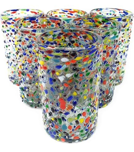 Amazon.com | MexHandcraft Emerald Green Spiral 14 oz Drinking Glasses (set  of 6), Recycled Glass, Lead-free, Toxin-Free (Drinking): Wine Glasses:  Mixed Drinkware Sets