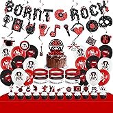 Rock and Roll Party Decorations, Including Born to Rock Banner, Hanging Swirls, Cake Toppers, Balloons, Bracelets, Tablecloths, for Rock Music Theme Party Supplies
