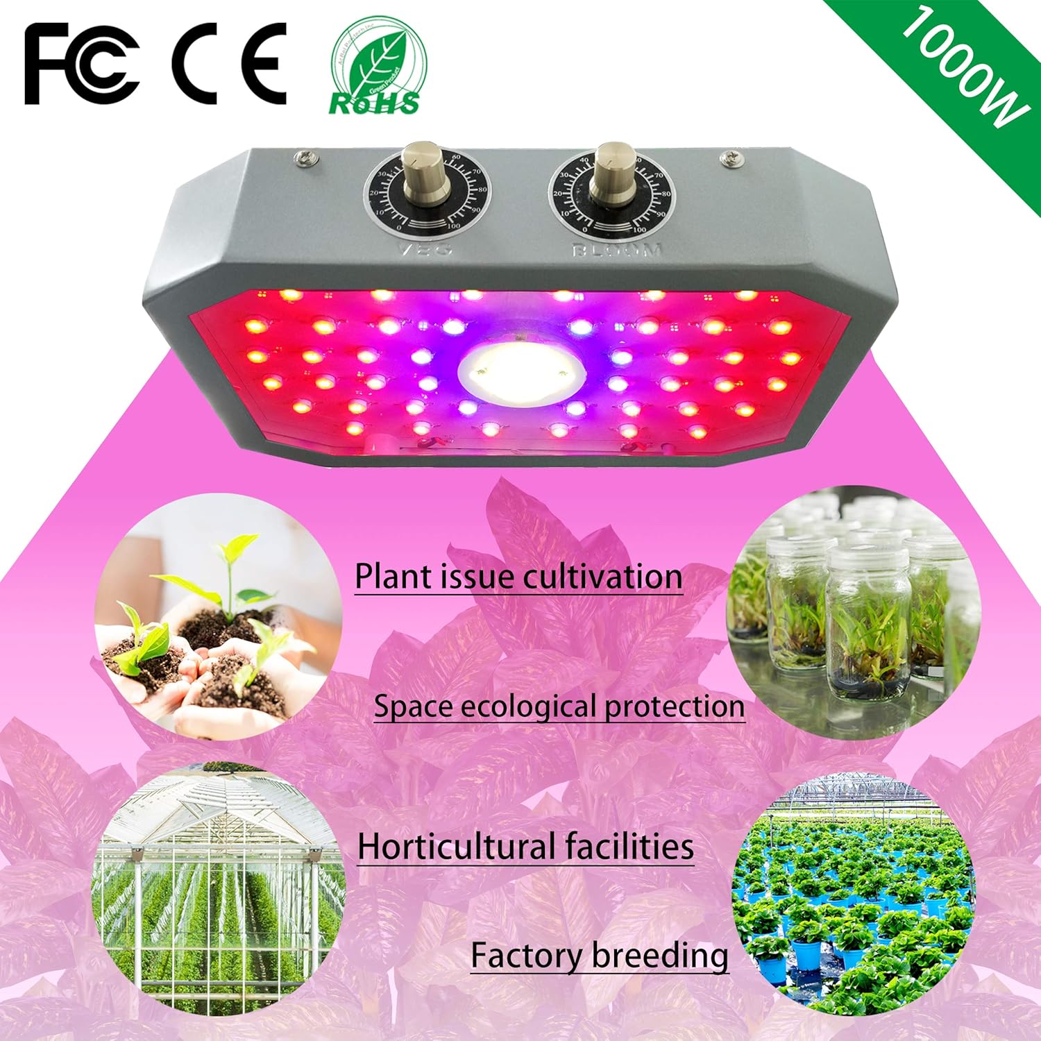 1200W LED Grow Lights, Double Chips Full-Spectrum Indoor Growing Lamp with Veg & RED & Bloom 3 Modes, for Hydroponic, Greenhouse, Indoor Plants Veg and Flower: Home Improvement