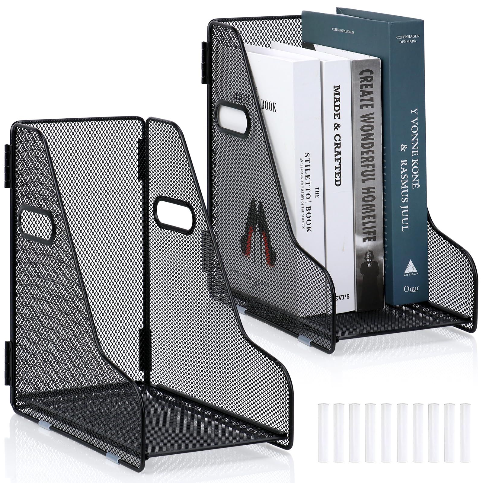 Photo 1 of 2 Pack Large Binder Folder Holder for Desk Metal Mesh Magazine File Holder Black Vertical File Storage Desktop Binder Organizer Desk Folder Organizer for 3Inch 4Inch 5Inch Binder 10" L x 6" W x 11" H