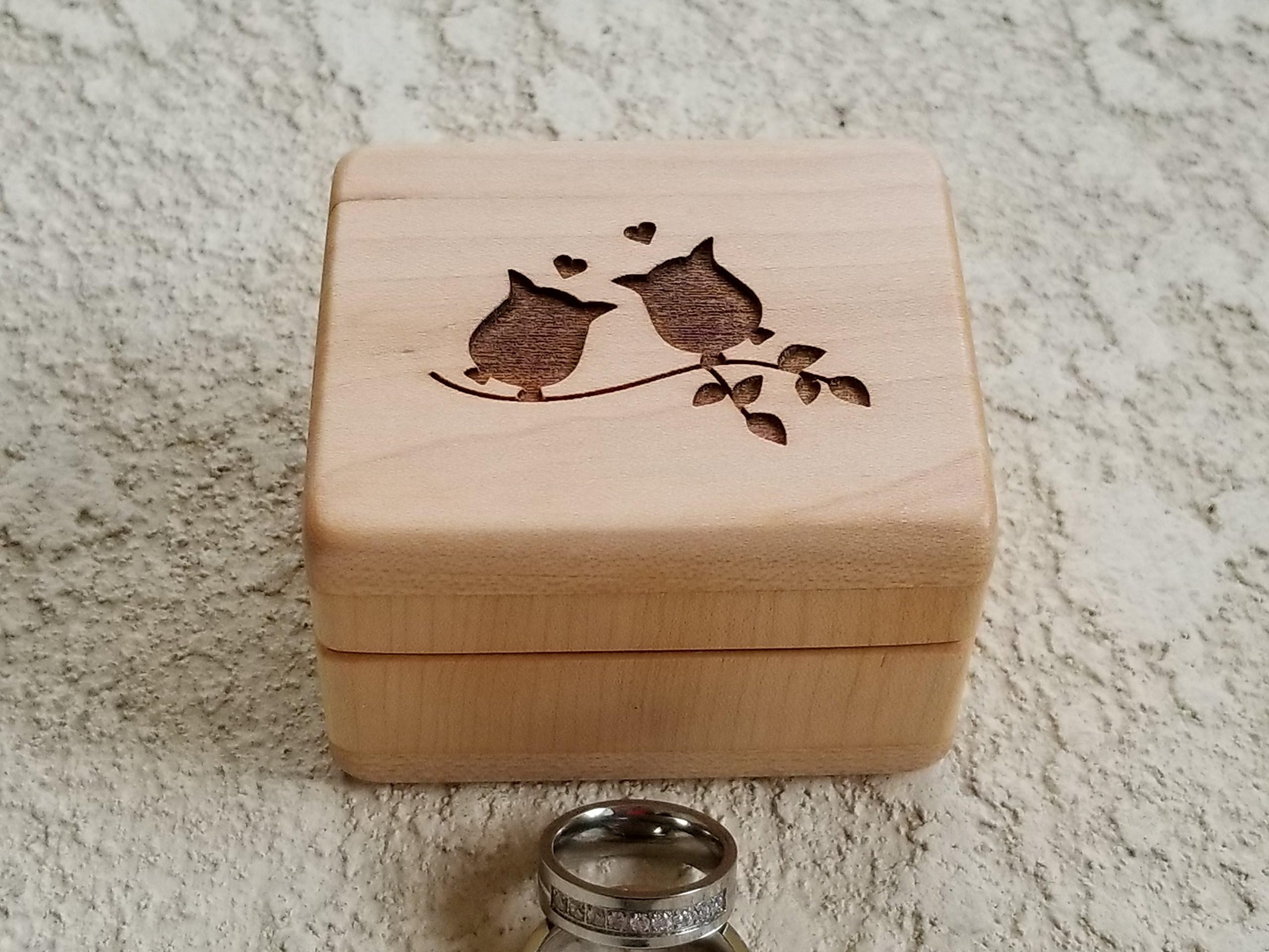 Custom engraved wooden ring box, love owls, owls ring box, engagement ring box handmade by Simplycoolgifts, Valentine's day gift