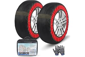 BasaltAuto Automotive Snow Socks for Tire Red XXL Textile Snow Chains Fabric Car Chains 2 Pairs of Gloves Winter Accessories SUV Trucks Pickup Winter Emergency EN 16662-1:2020 Standard 2XLarge