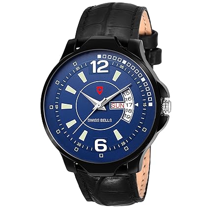 Svviss Bells Original Blue Dial Black Strap Day and Date Multifunction Chronograph Watch for Men - SB-1097