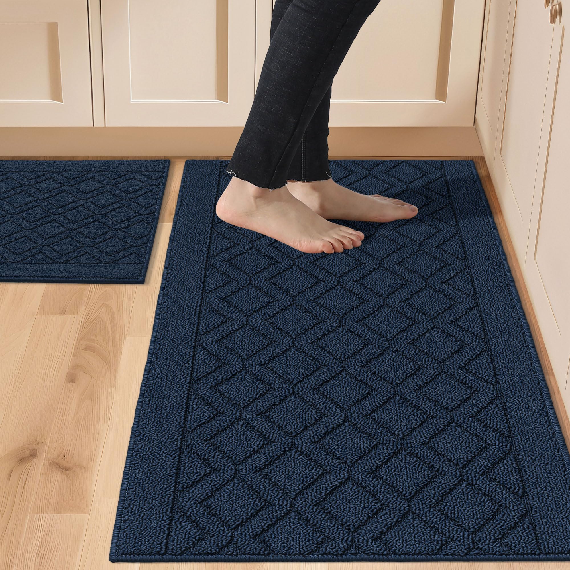 Photo 1 of COSY HOMEER 48x20Inch/30X20Inch Kitchen Rugs Sets Non-Slip Washable Kitchen Mats for Floor Polypropylene Absorbent Kitchen Runner for Kitchen Sink Hallway Entryway,Navy Blue