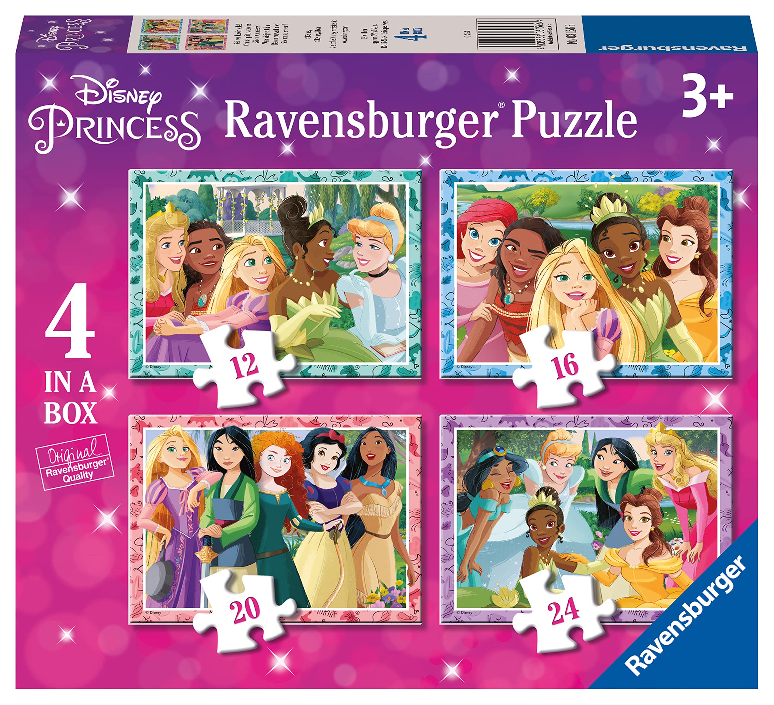 Ravensburger Disney Princess 4 in a Box Jigsaw Puzzles for Kids Age 3 Years and Up - 12, 16, 20 & 24 Pieces