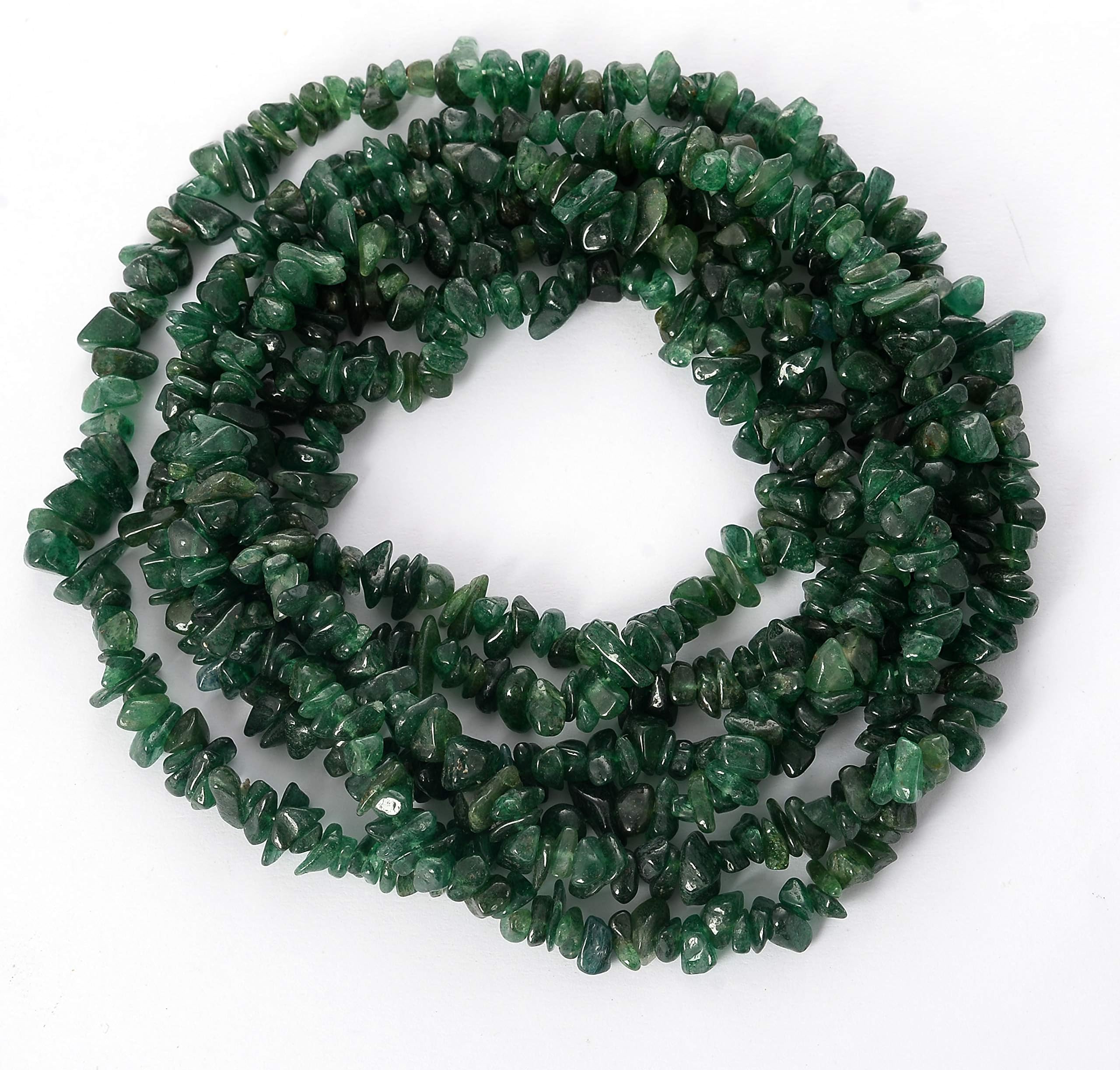 Jaipur Gems Mart2 Line Strand 34" 3-4 mm Dark Green Color Natural Indian Aventurine Jade Uncut Chips Nugget Chips/Free Freeform Beads Gemstone Indian Jade Beads Jewelry Making Bracelet Earrings