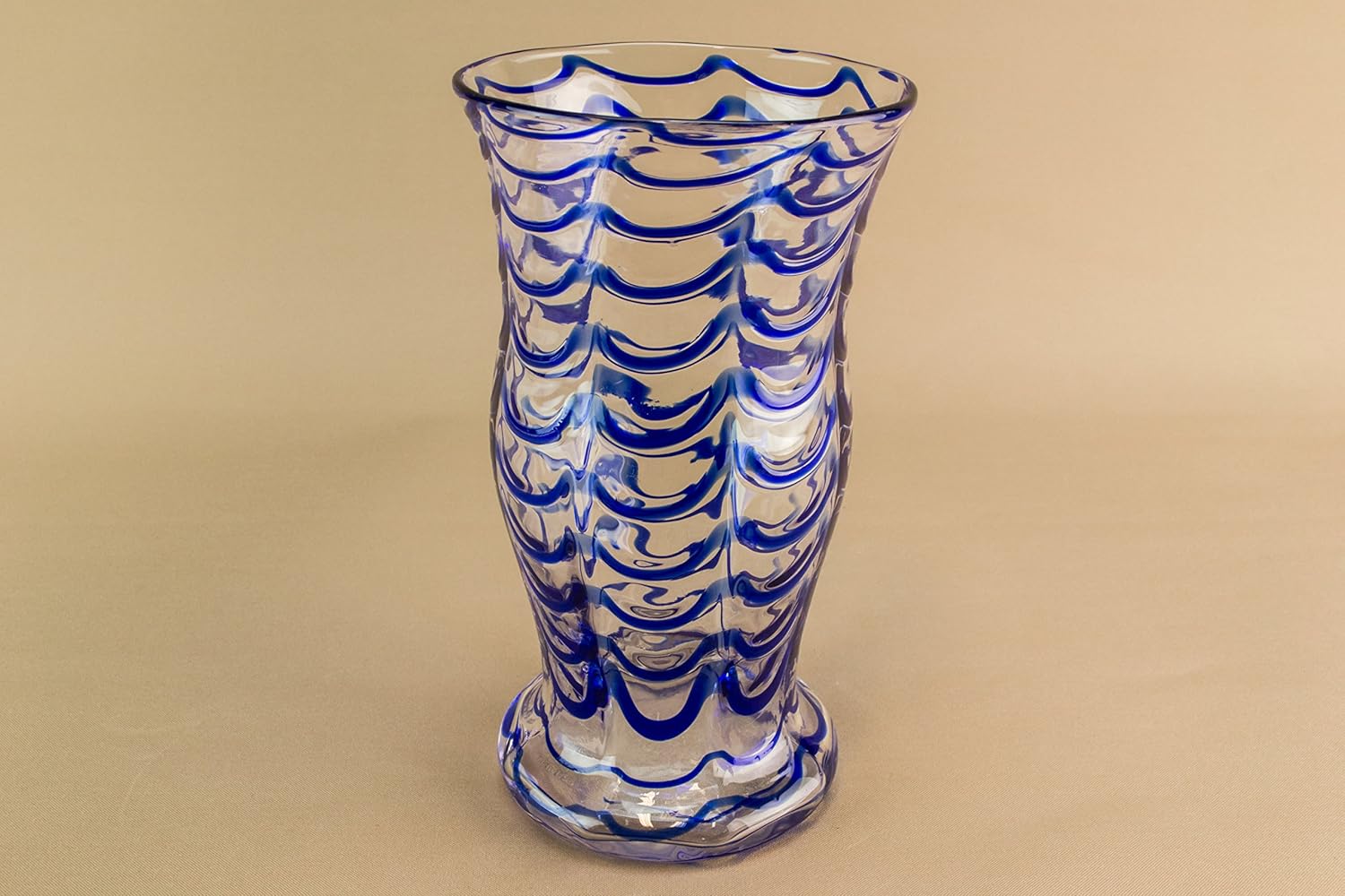 Medium Unusual Vase Wavy Glass Arts Crafts Baluster Antique Blue