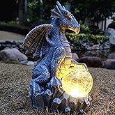 RCTTICUU Solar Dragon Garden Statues Outdoor Decor, Resin Dragon Figurine with Solar Crackle Globe LED Lights Lawn Patio Balcony Art Decoration,Housewarming Gifts and Yard Ornament