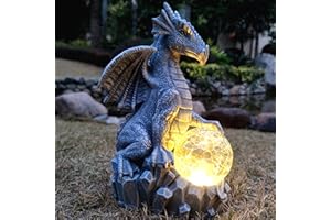 RCTTICUU Solar Dragon Garden Statues Outdoor Decor, Resin Dragon Figurine with Solar Crackle Globe LED Lights Lawn Patio Balcony Art Decoration,Housewarming Gifts and Yard Ornament