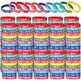 Hotop 300 Pcs Motivational Silicone Bracelets Bulk Quotes, Colorful | Stretch Silicone Rubber with 10 Inspirational Designs, Party Favors for Teens Boys Girls Adults, Assorted Colors