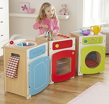wooden kitchen and washing machine set