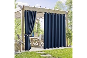 RYB HOME Extra Wide Outdoor Curtains 2 Panels - UV Protect Waterproof Privacy Outside Curtains for Patio Gazebo Balcony Lanai Pavilion Pergola Deck, Wide 105 x Long 96 inches, Navy Blue