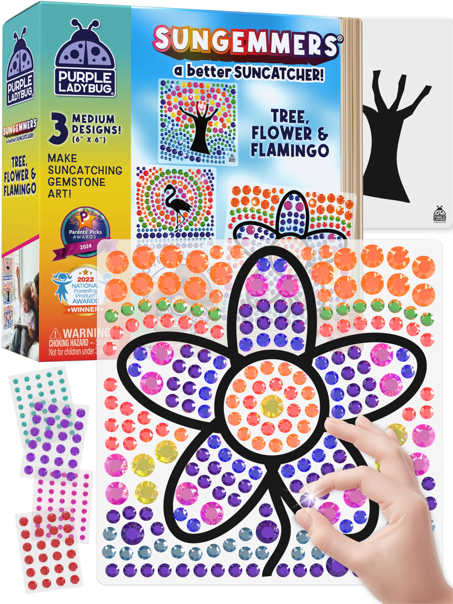 SunGemmers Window Art Craft Kit for Kids Age 5+ - Great 5 Year Old Girls Gifts, Valentines Gifts, Birthday Gift for Girls, Arts and Crafts for Kids Ages 5 6 7 8 (Flamingo, Flower, & Tree)