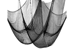 Bassion Halloween Creepy Cloth, Black Cheesecloth with 12PCS 3D Bats Stickers, Black Spider Webs Fabric Scary Halloween Decorations Haunted House Halloween Party Supplies Outdoor(78 X 197 inch)