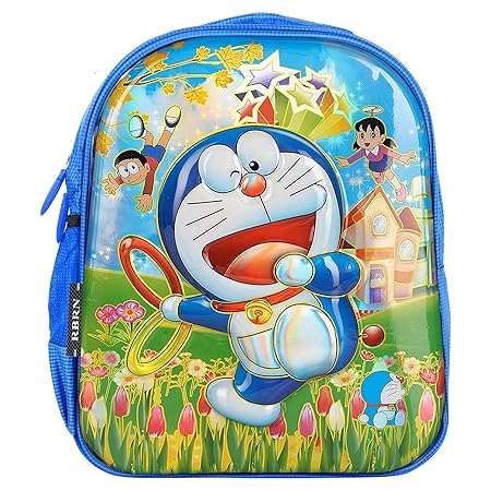 Kangla Rbrn 3D Effect 13 Inches Lightweight Polyester Doremon Blue Kids School Bag (Suitable Upto 2-5 Years)