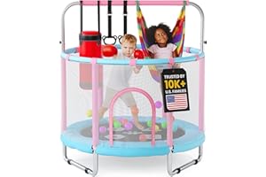 Happin® 55’’ Trampoline for Kids with Safety Enclosure, Indoor & Outdoor Toddler Trampoline, Ultra Safe Design with Multi Activity Accessories, Perfect Toddler Gift for Boys & Girls Ages 1–8