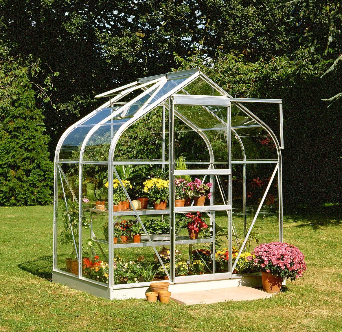 Curved Aluminium Greenhouse 46 with Horticultural Glass & Acrylic