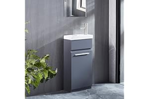 DELAVIN 16" MDF Board Bathroom Vanity and Sink Combo White Ceramic Vessel Sink for Small Space, Modern Freestanding Storage Cabinet Vanity Set (Gray)