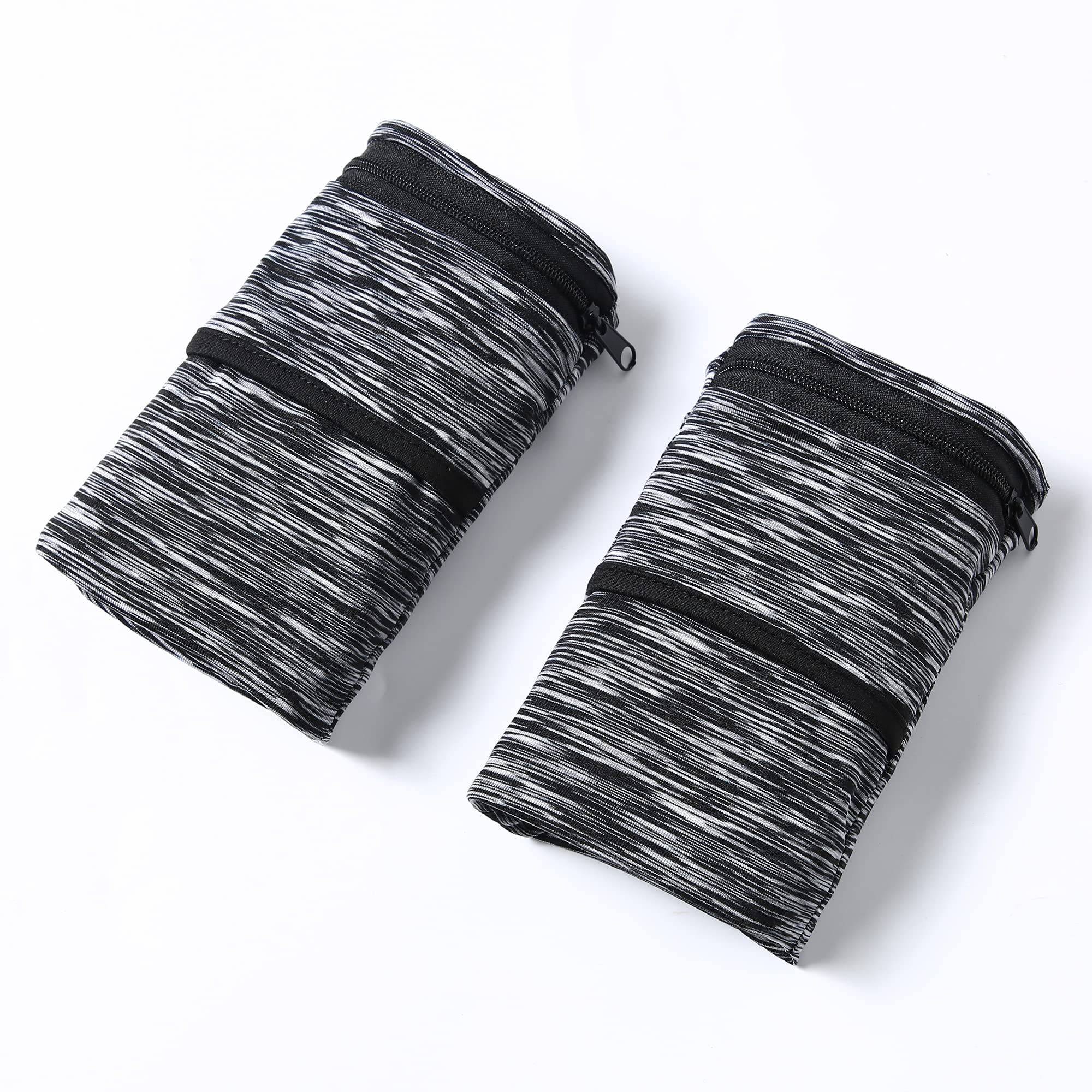Wrist Pouch, Pocket Wallet with Zippered for Running, Walking, Hiking, Cycling, Yoga and More (2 Pack) (Black+Black, S)